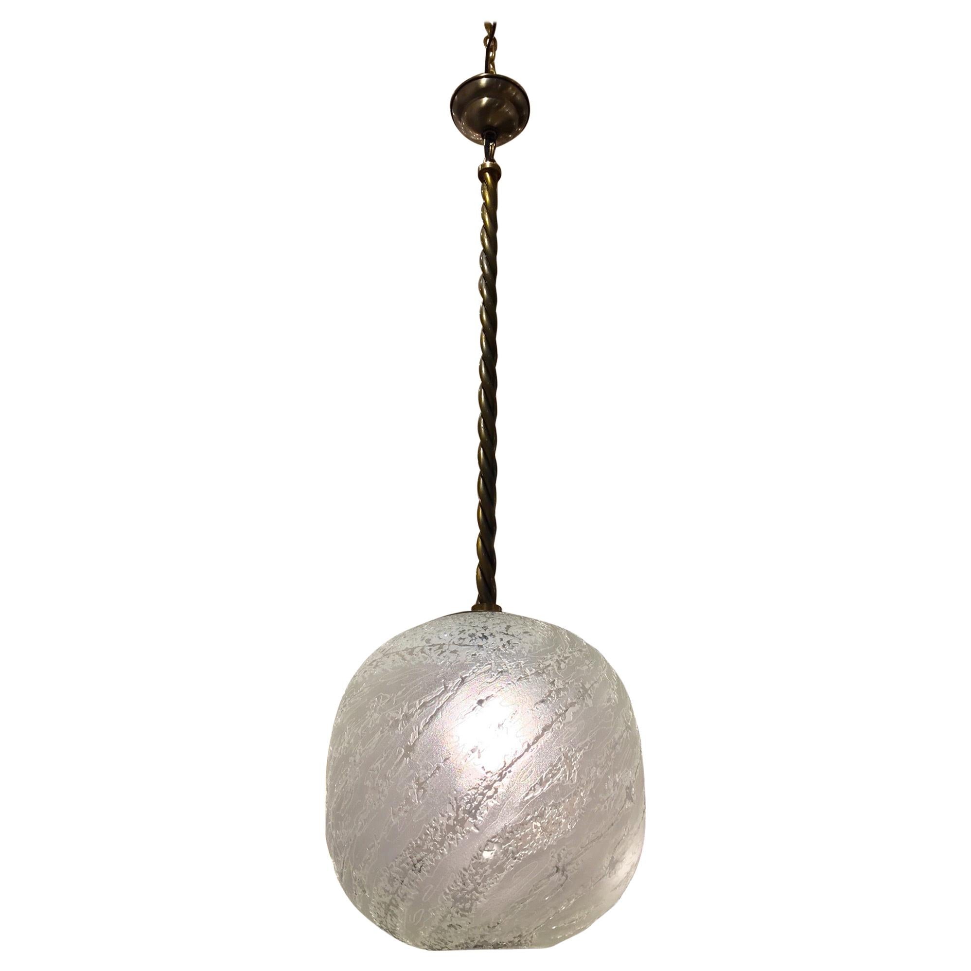 Textured Frosted Murano Glass Globe Pendant Light at 1stDibs