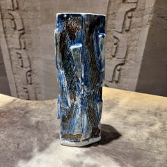 Textured Geometric Blue Vase Modern Studio Art Pottery