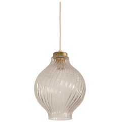 Retro Textured Glass and Brass Tulipan Pendant by J.T. Kalmar