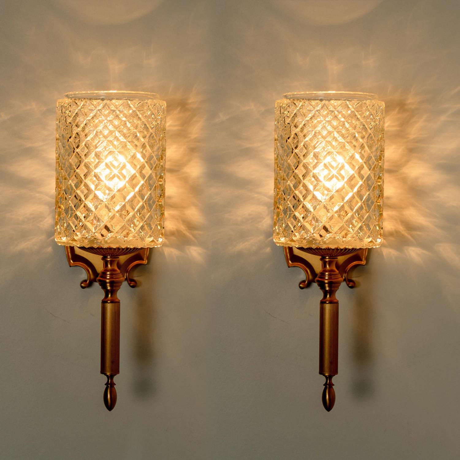 Textured Glass and Brass Wall Lights, Germany, 1960s For Sale 4