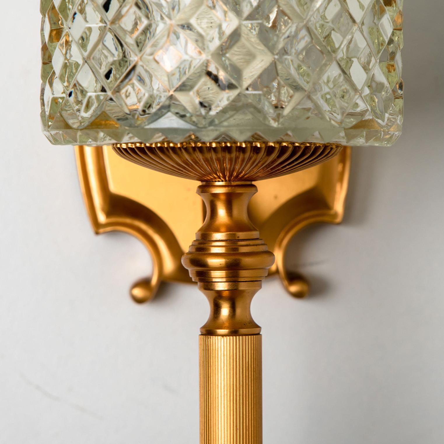 Textured Glass and Brass Wall Lights, Germany, 1960s For Sale 5