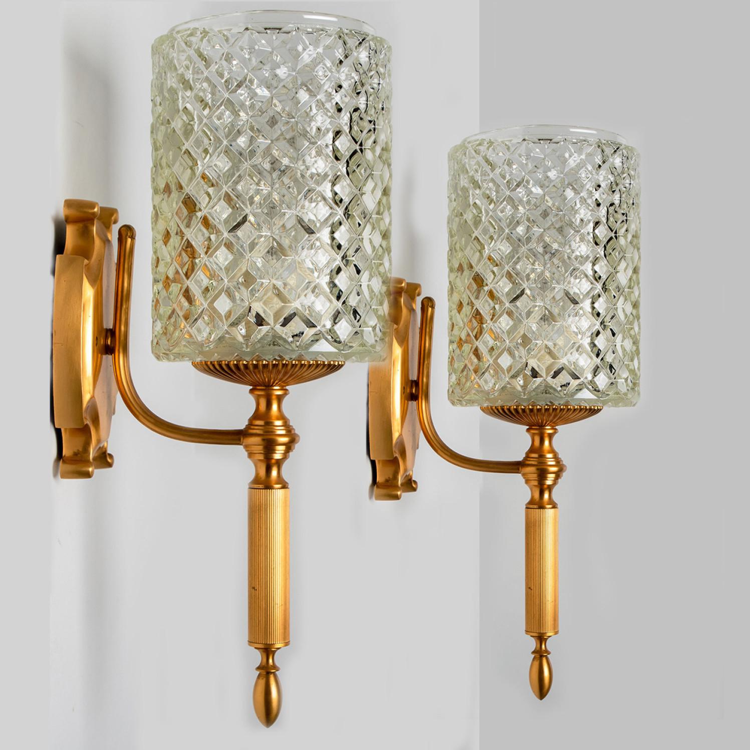Textured Glass and Brass Wall Lights, Germany, 1960s For Sale 6