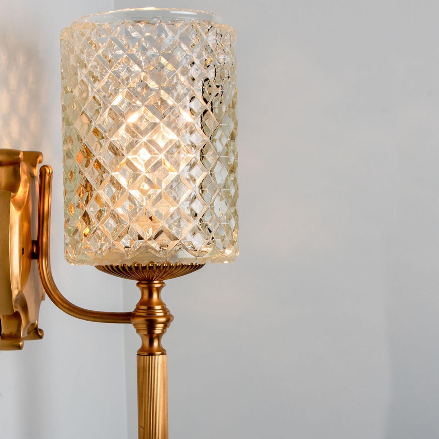 Textured Glass and Brass Wall Lights, Germany, 1960s For Sale 8