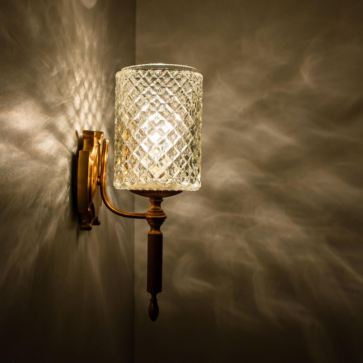 Textured Glass and Brass Wall Lights, Germany, 1960s For Sale 10