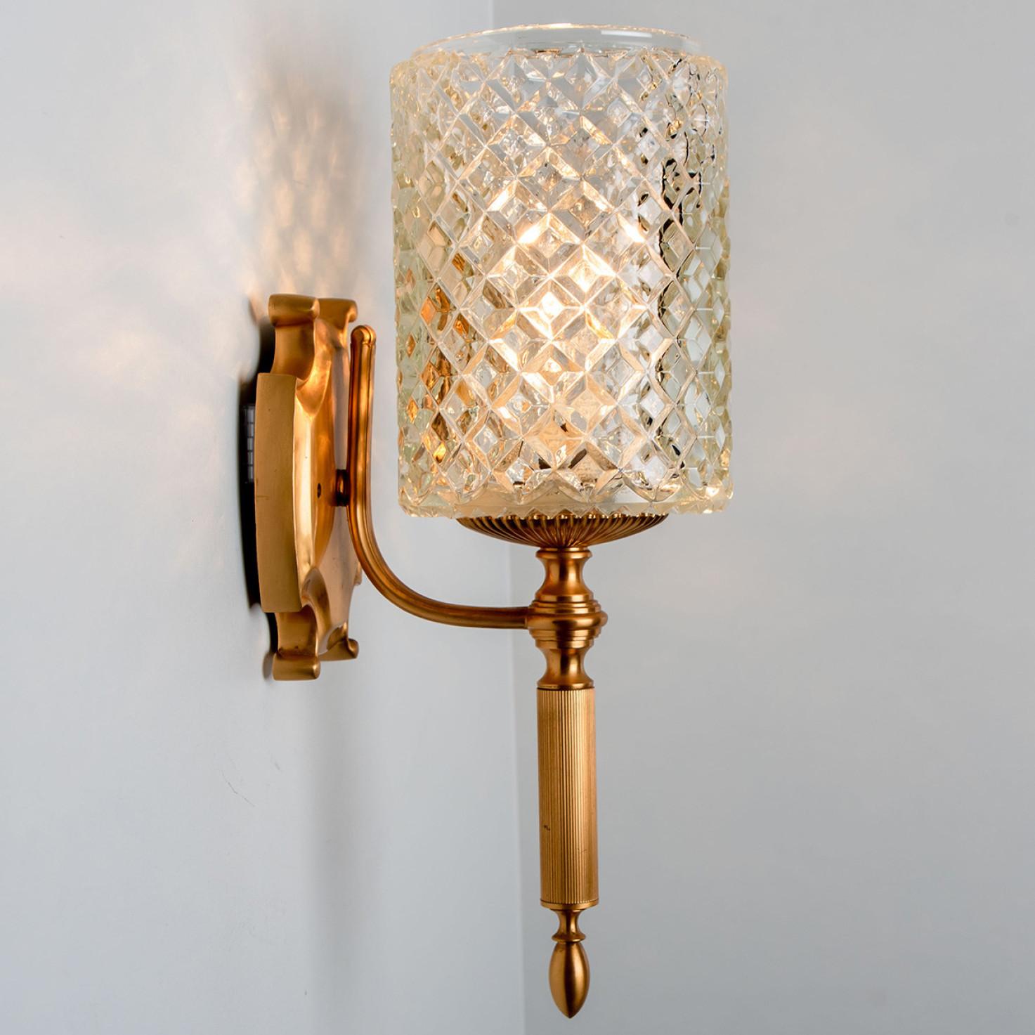 Textured Glass and Brass Wall Lights, Germany, 1960s For Sale 2