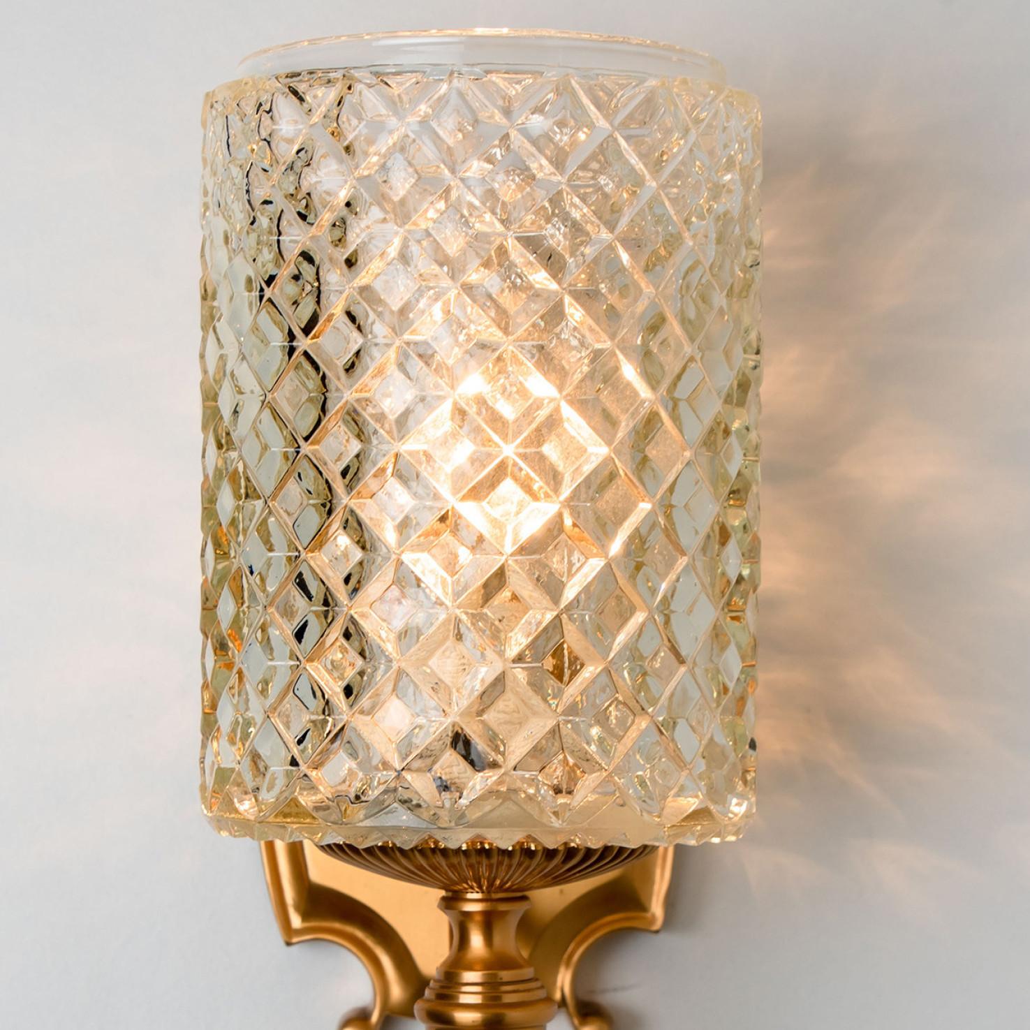 Textured Glass and Brass Wall Lights, Germany, 1960s For Sale 3