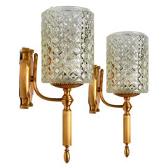 Textured Glass and Brass Wall Lights, Germany, 1960s