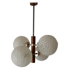 Textured Glass and Teak 4 Balls Pendant Lamp by Temde Leuchten, 1960s, Germany