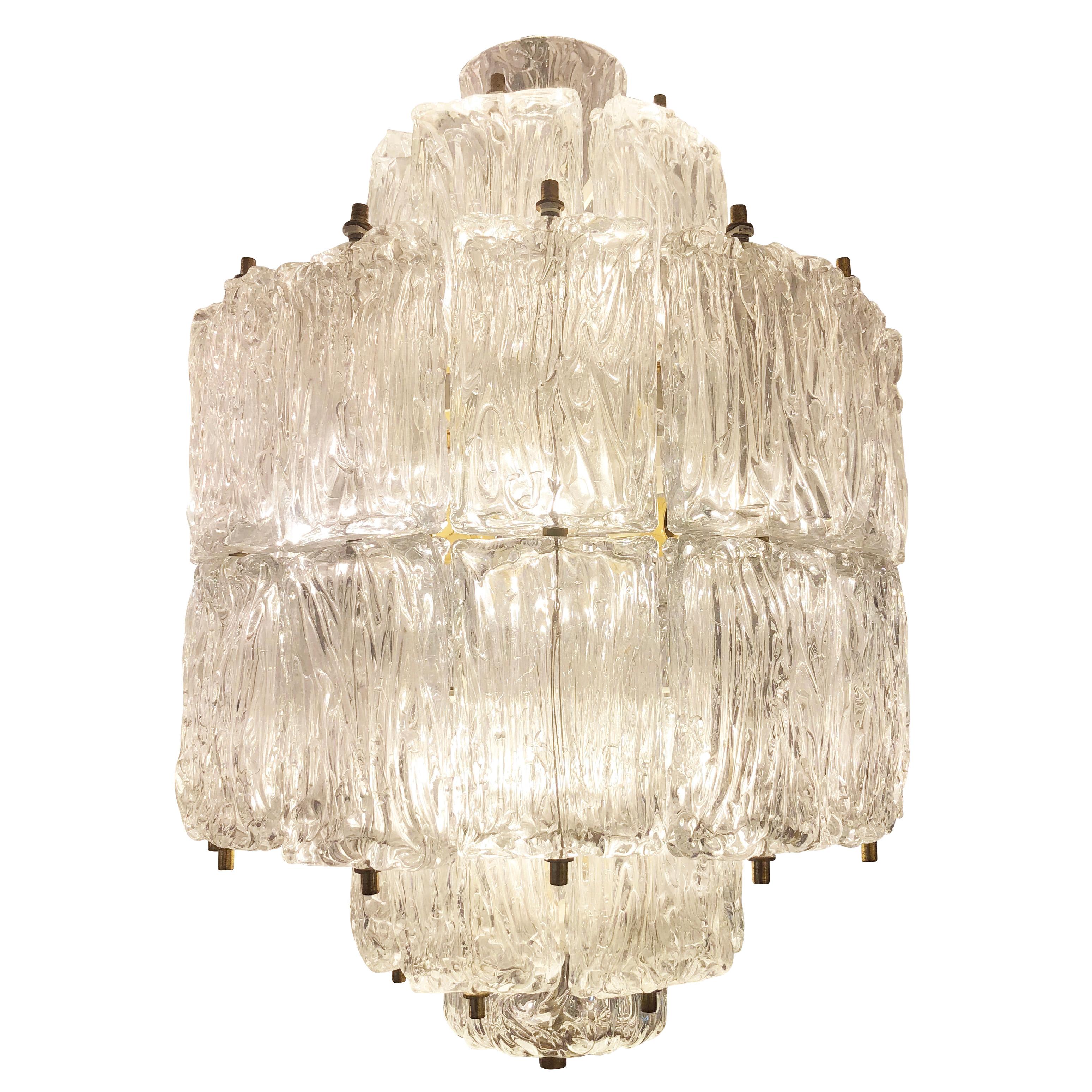 Mid-Century Modern Textured Glass Barovier and Toso Chandelier, Italy, 1950s