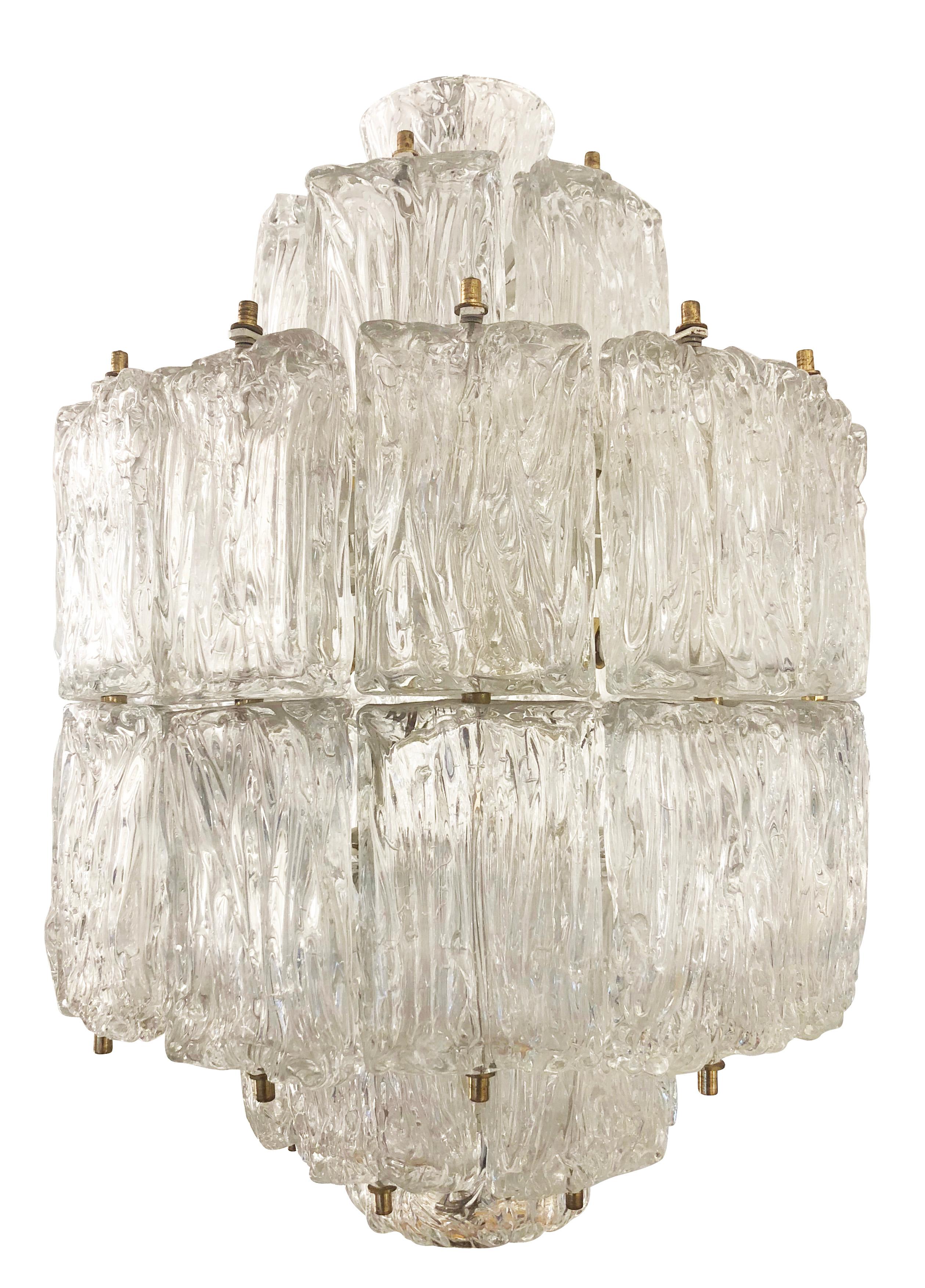Italian Textured Glass Barovier and Toso Chandelier, Italy, 1950s