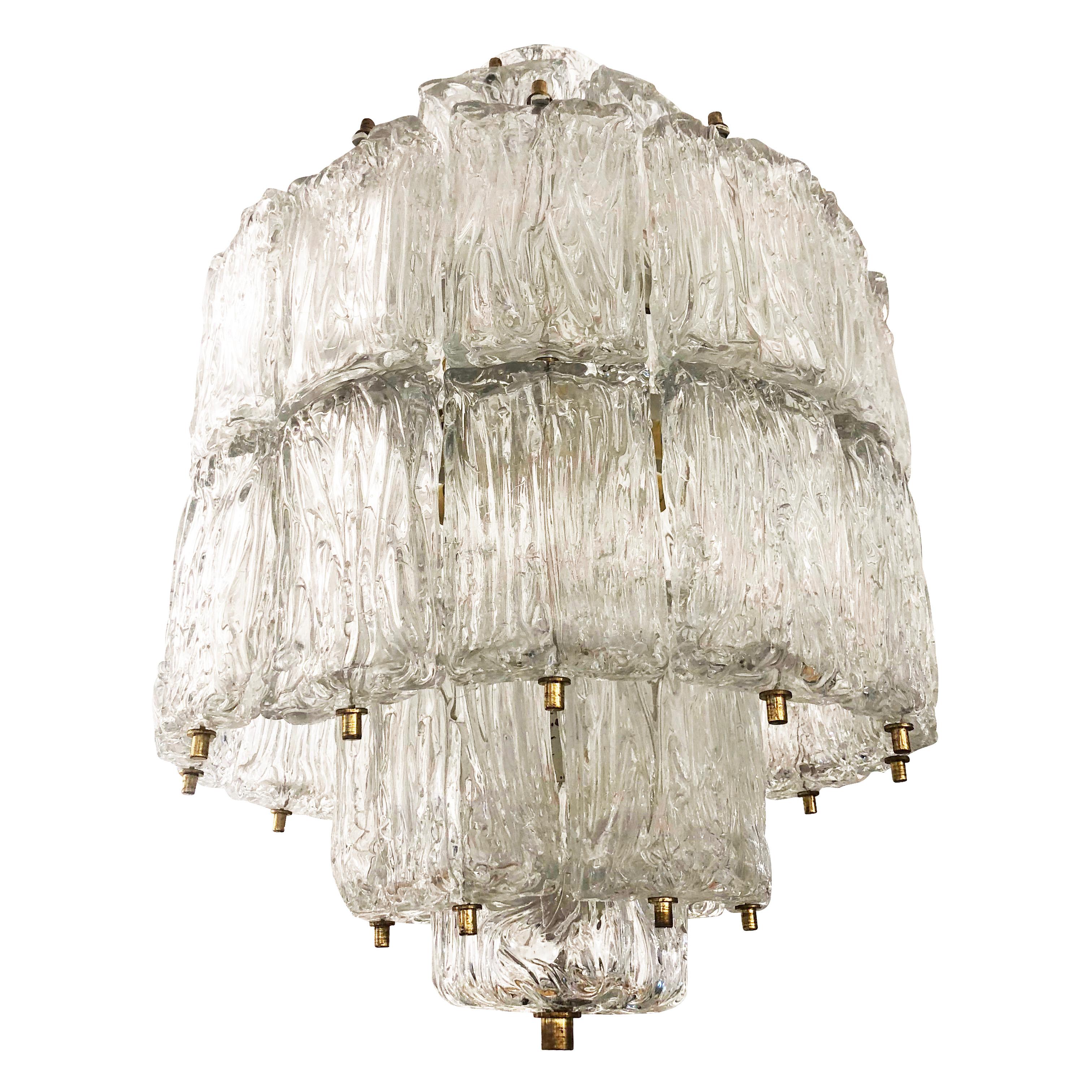 Textured Glass Barovier and Toso Chandelier, Italy, 1950s In Good Condition In New York, NY