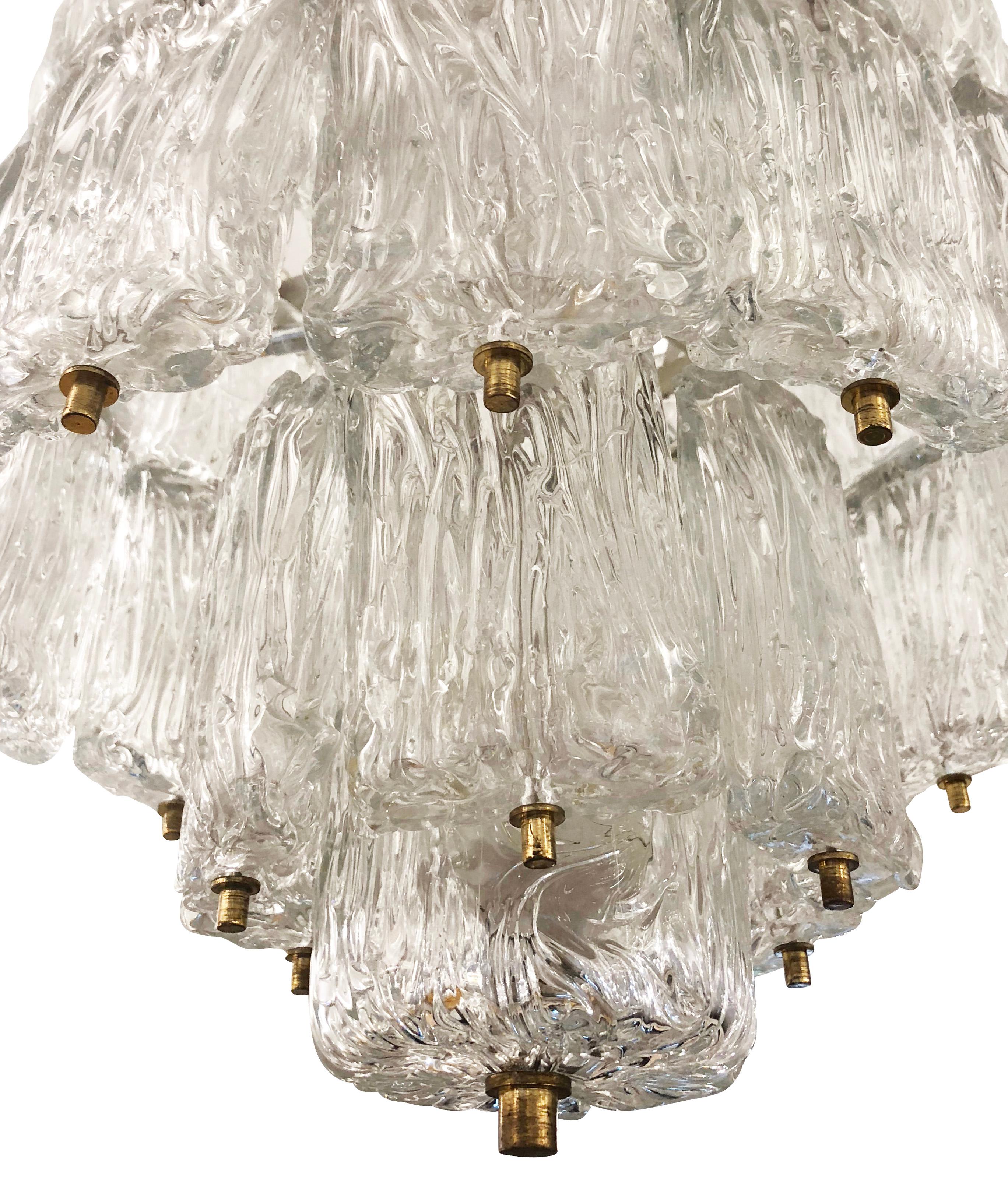 Mid-20th Century Textured Glass Barovier and Toso Chandelier, Italy, 1950s