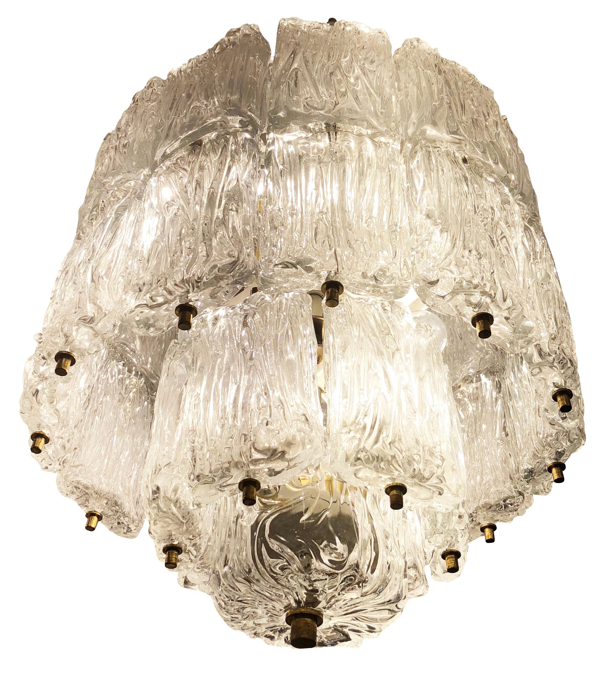 Murano Glass Textured Glass Barovier and Toso Chandelier, Italy, 1950s