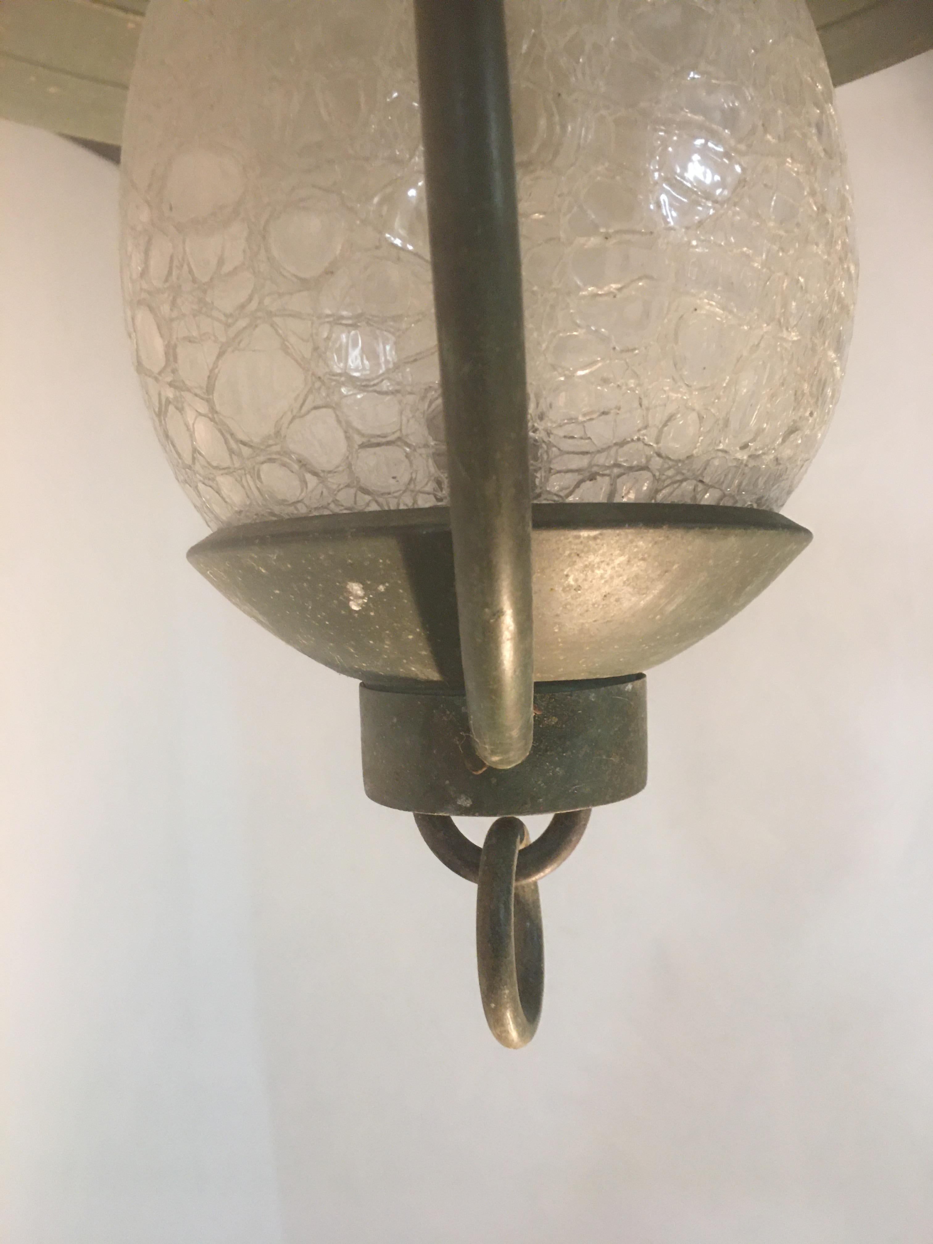 Textured Glass, Brass and Steel Pendant in the Style of Stilnovo-Ipso Facto For Sale 2