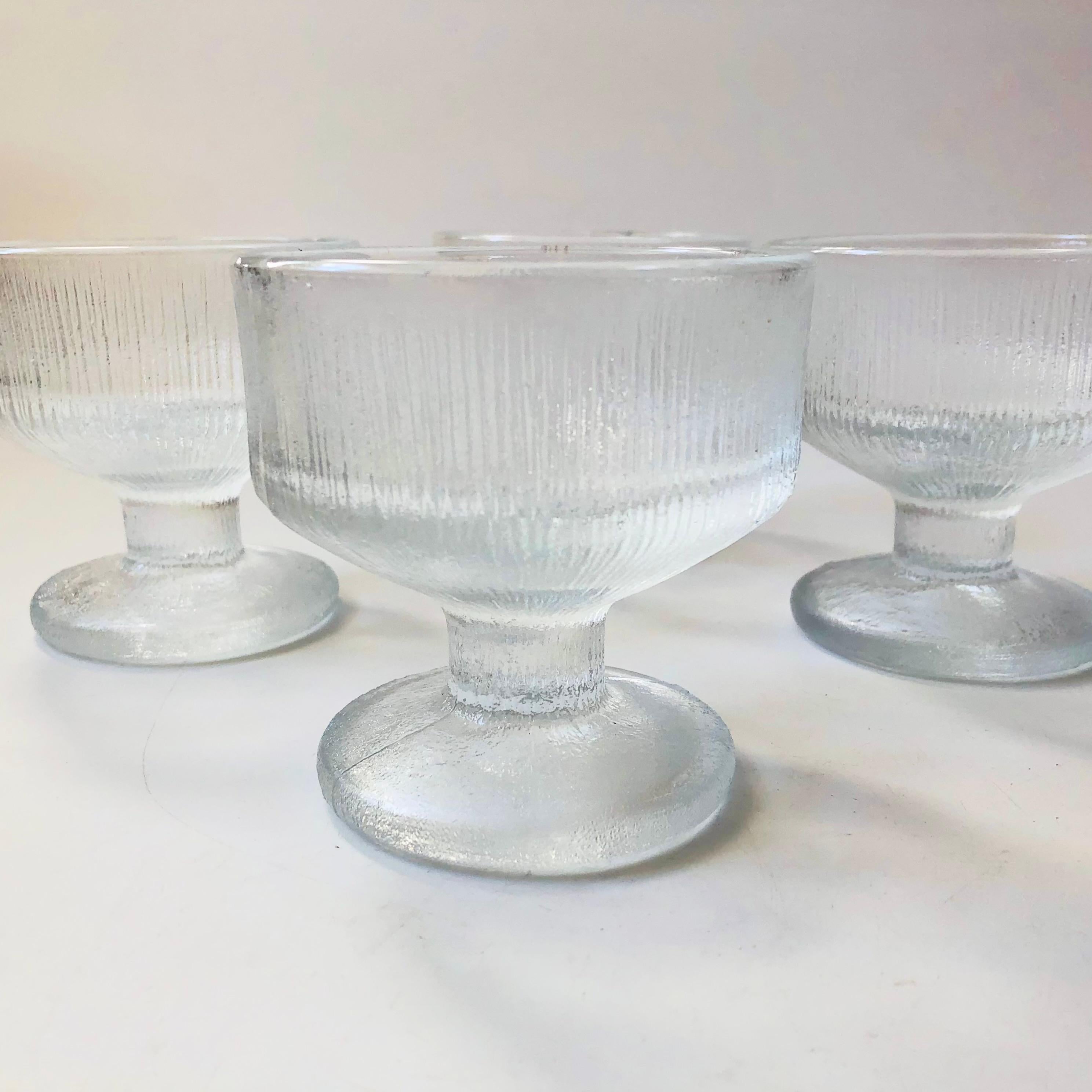 Mid-Century Modern Textured Glass Coupes - Set of 4 For Sale