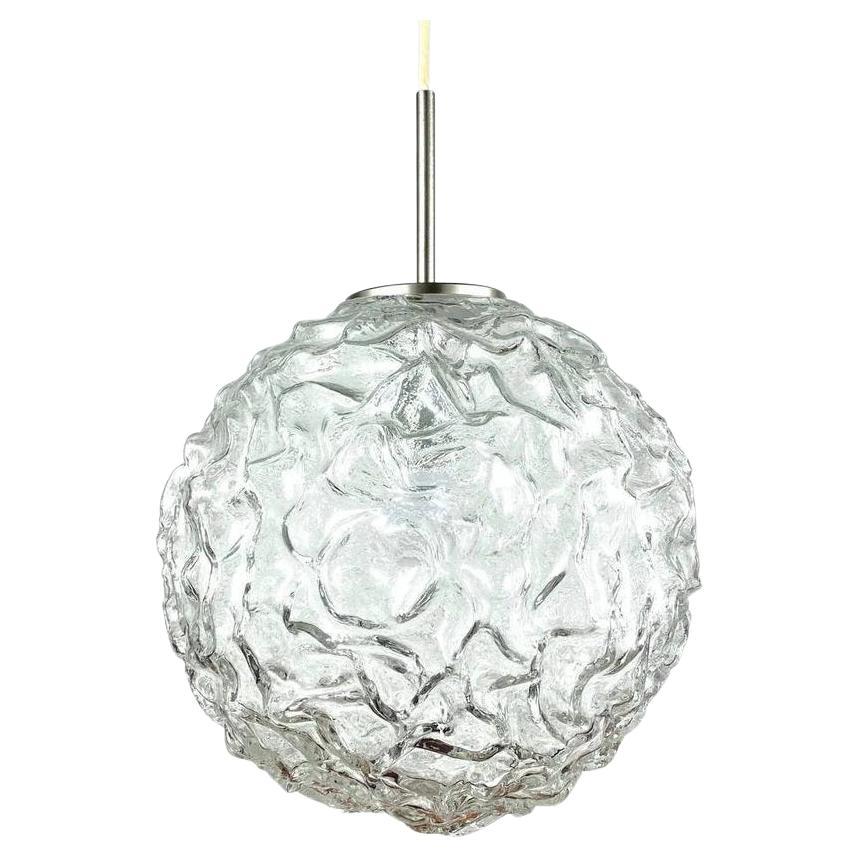 Textured Glass Spherical Modern Chandelier with Brass Fittings For Sale