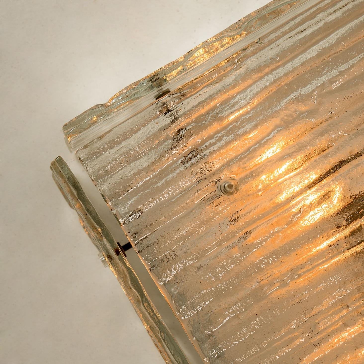 Textured Glass Square Flush Mount by Kalmar, Austria 1960 For Sale 2