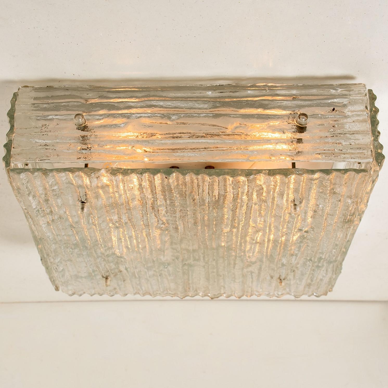Textured Glass Square Flush Mount by Kalmar, Austria 1960 For Sale 4