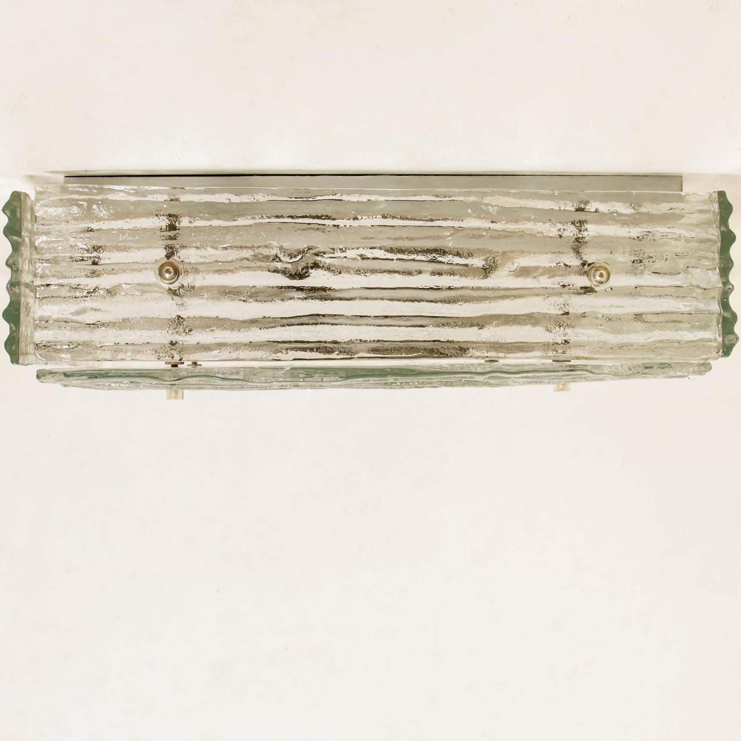 Austrian Textured Glass Square Flush Mount by Kalmar, Austria 1960 For Sale