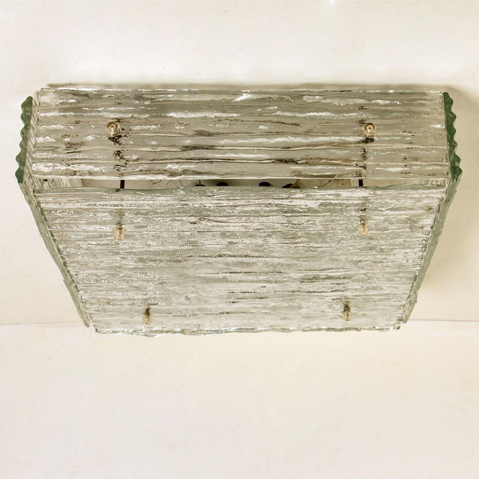 Other Textured Glass Square Flush Mount by Kalmar, Austria 1960 For Sale