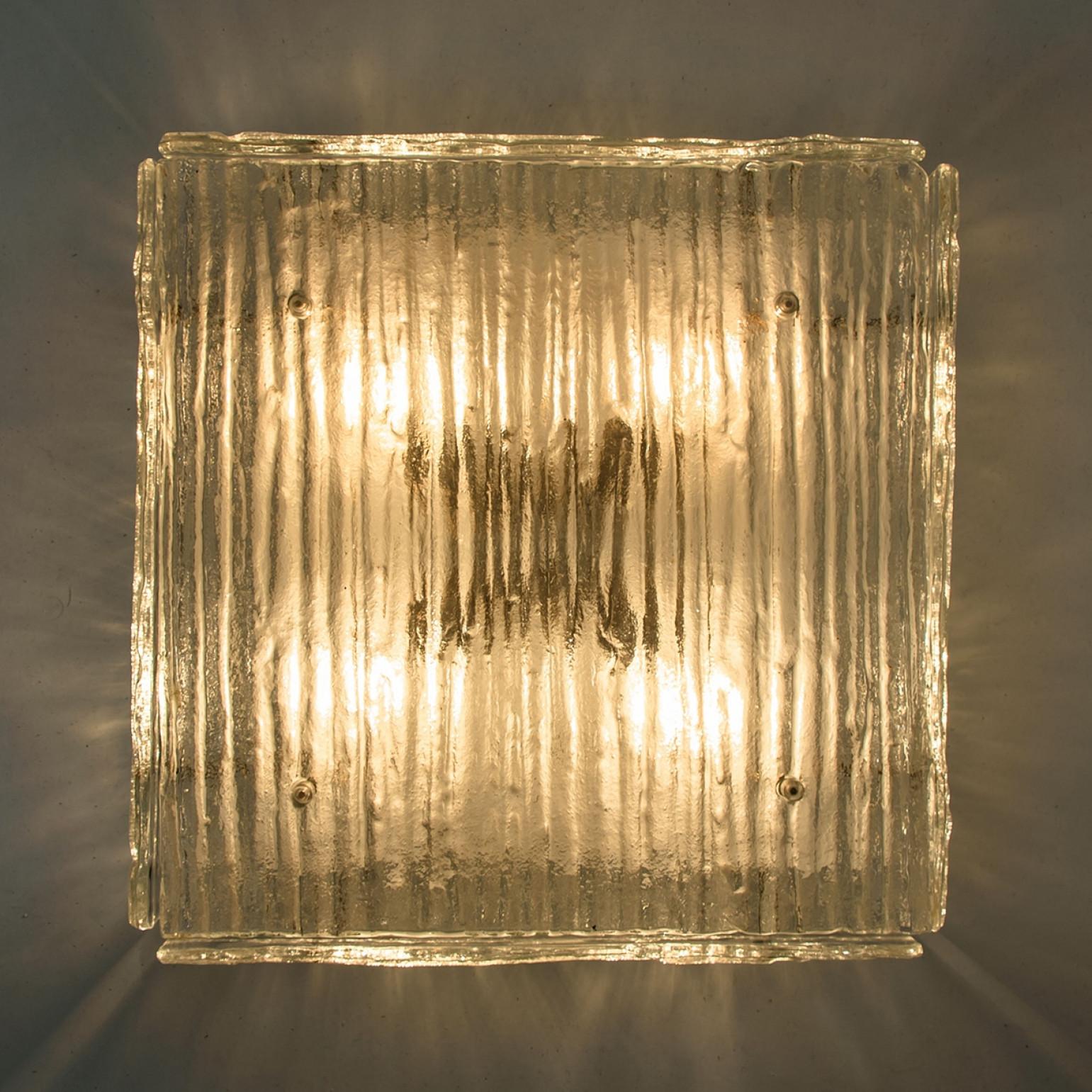 Textured Glass Square Flush Mount by Kalmar, Austria 1960 In Good Condition For Sale In Rijssen, NL