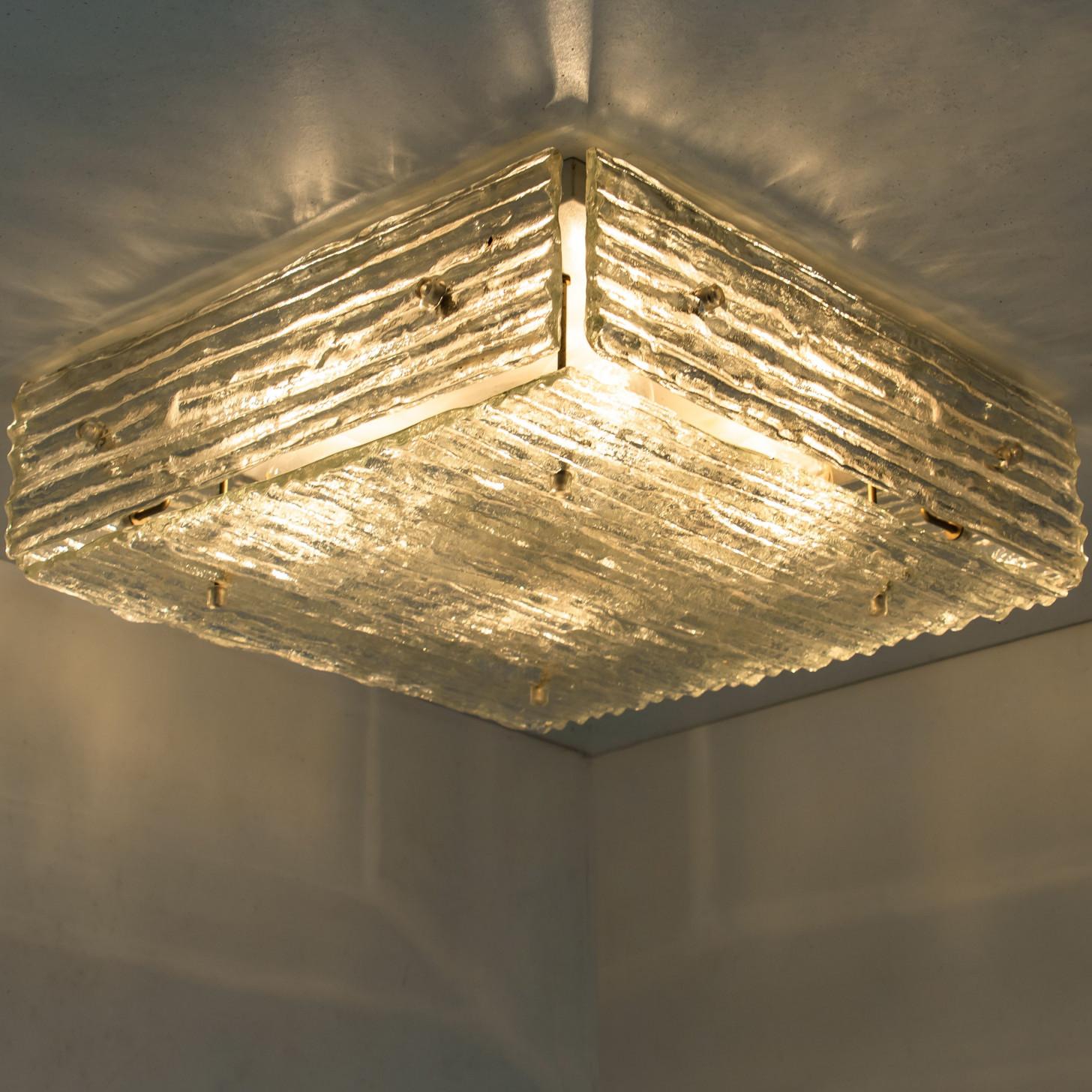 Mid-20th Century Textured Glass Square Flush Mount by Kalmar, Austria 1960 For Sale