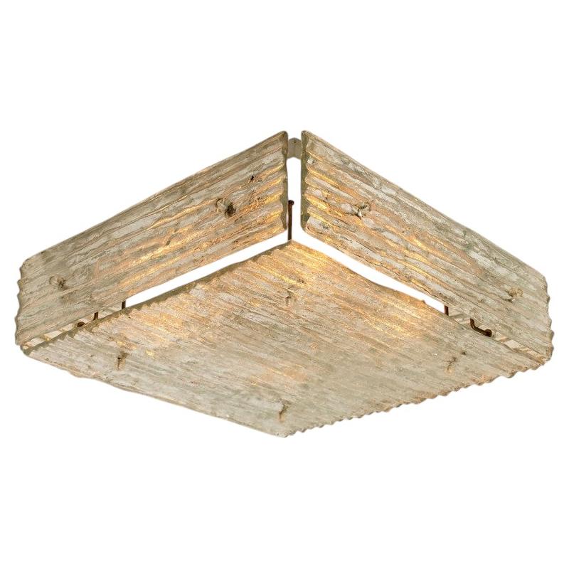 Textured Glass Square Flush Mount by Kalmar, Austria 1960 For Sale