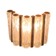 Textured Glass Tube Shape Sconces with Brass Trim, France, Midcentury