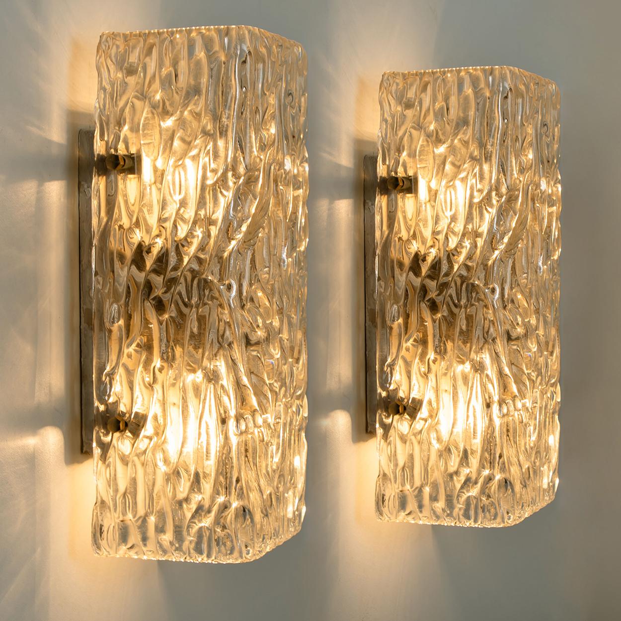 Cut Steel Textured Glass Wall Lights by J.T. Kalmar, Austria, 1960s