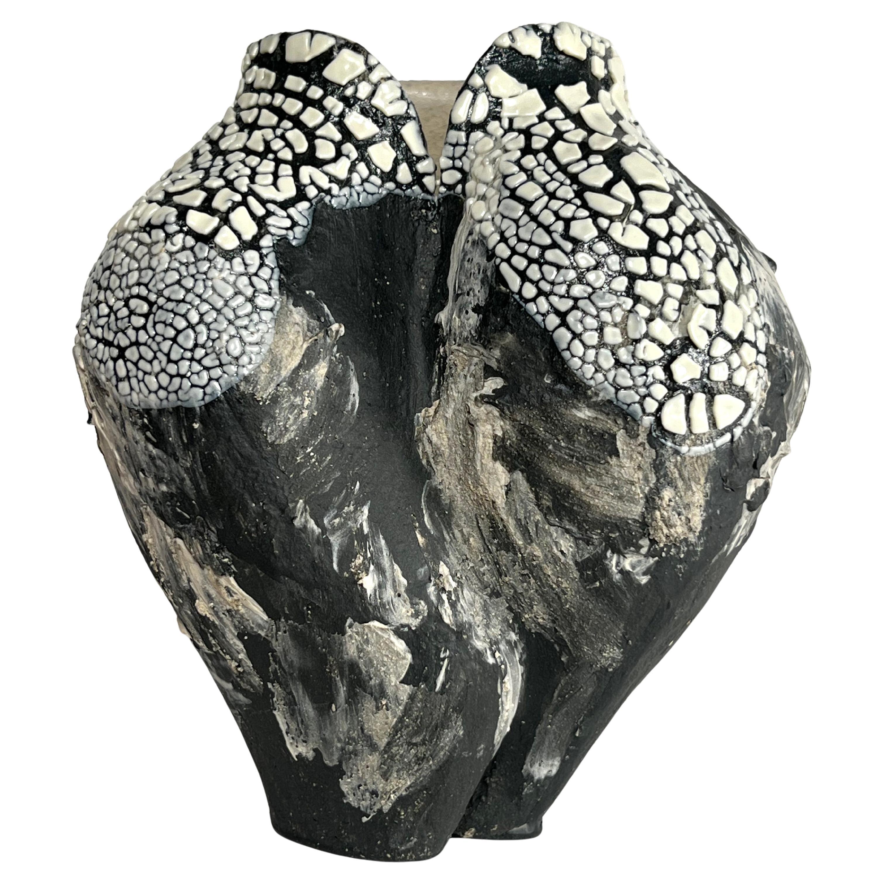 Textured Glaze Black Ceramic Vessel- Lost Quarry -Handcrafted Organic Modern