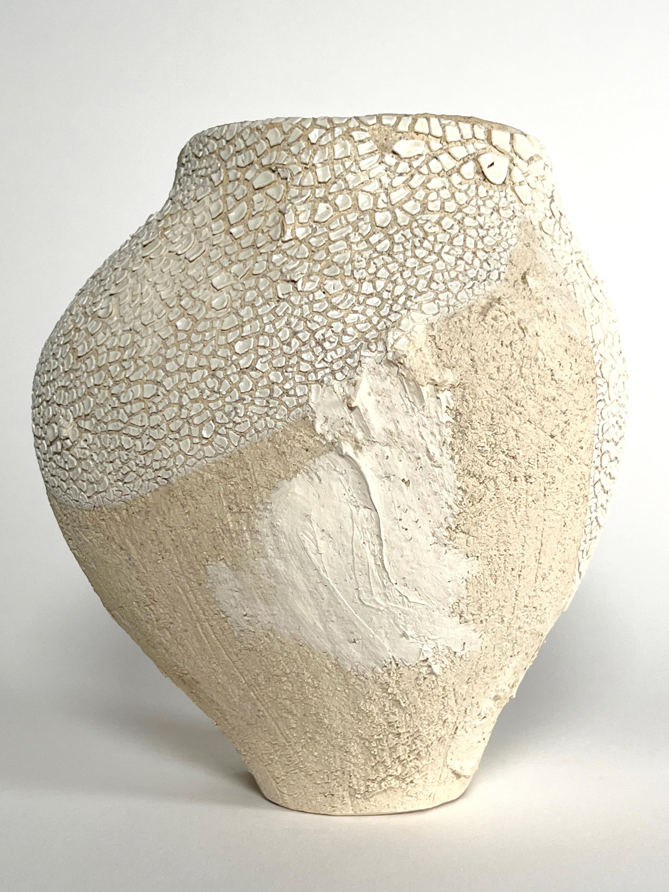 Glazed Textured Glaze White Ceramic Vessel- Lost Quarry -Handcrafted Organic Modern For Sale
