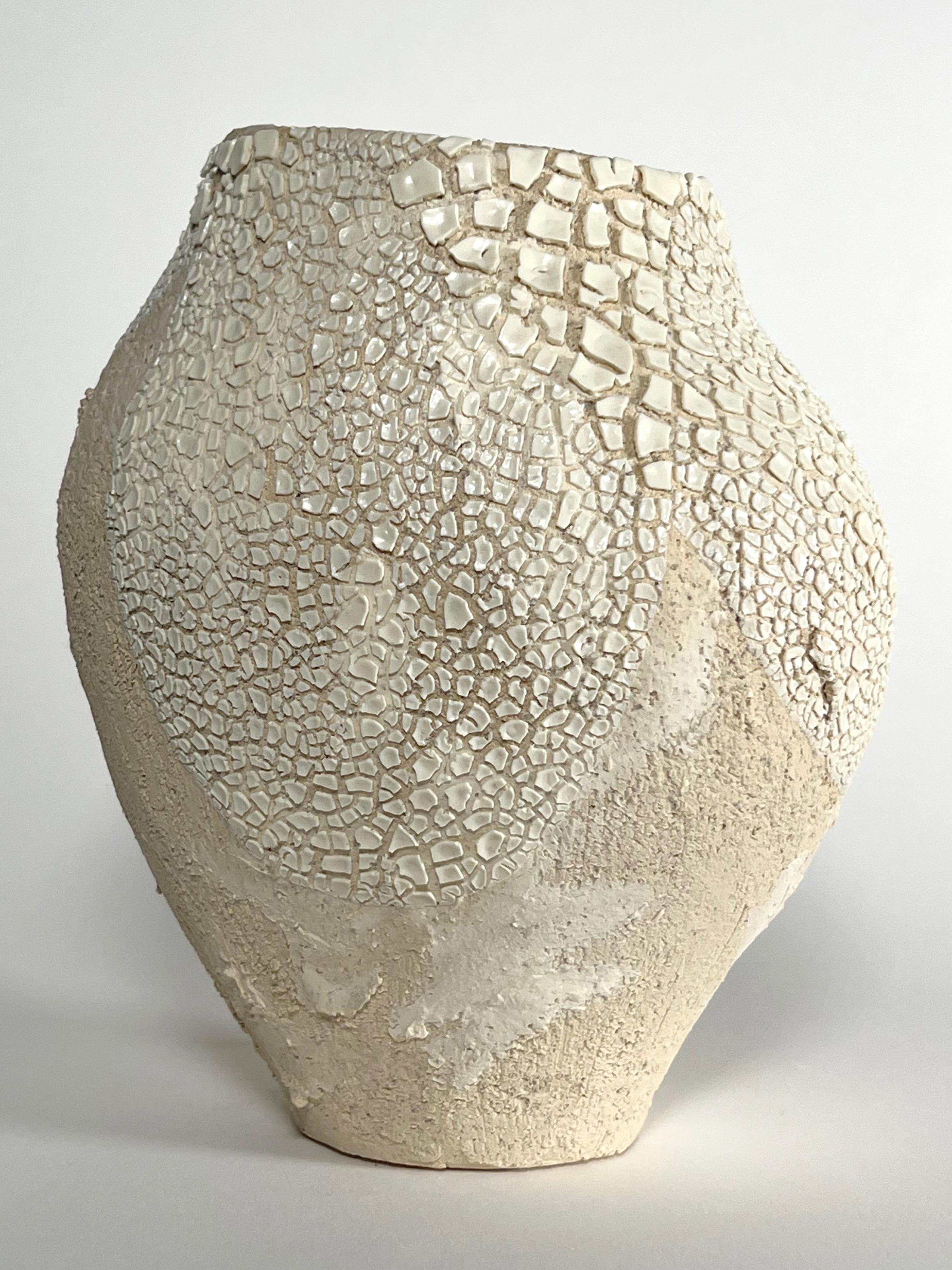 Textured Glaze White Ceramic Vessel- Lost Quarry -Handcrafted Organic Modern In New Condition For Sale In Brooklyn, NY