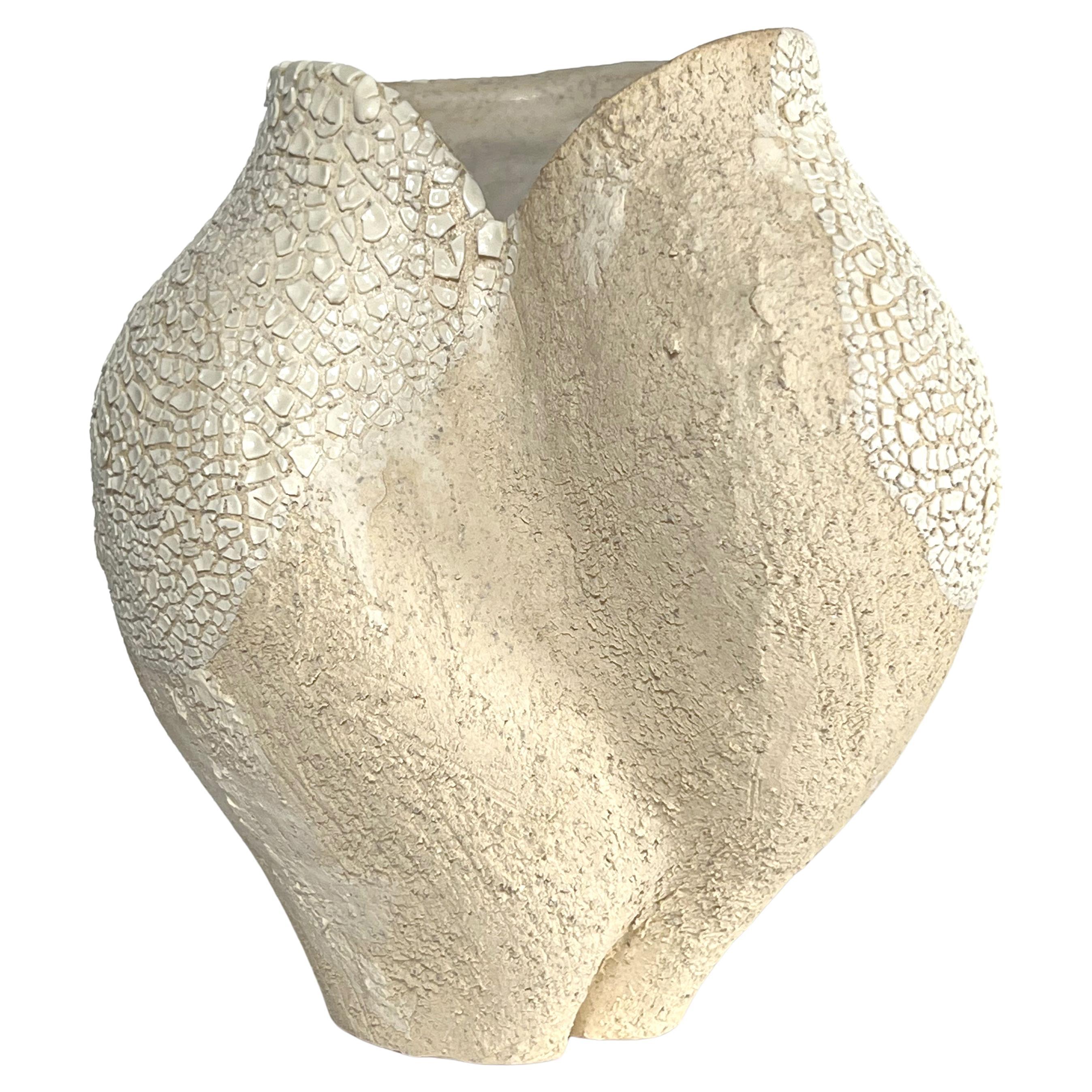 Textured Glaze White Ceramic Vessel- Lost Quarry -Handcrafted Organic Modern