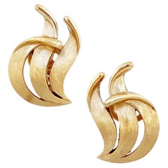 Textured Gold Abstract Flame Earrings By Crown Trifari, 1960s