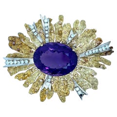 Textured Gold Amethyst Sunburst Brooch