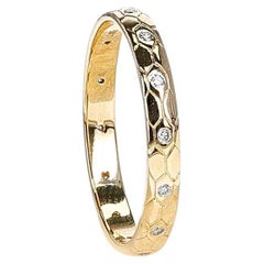 Textured Gold Band with Diamonds, 18k