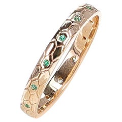 Textured Gold Band with Emeralds, 18k