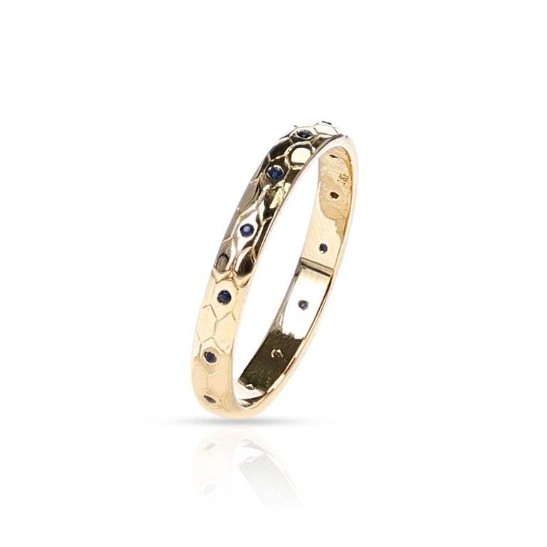 Textured Gold Band with Sapphires, 18k For Sale at 1stDibs
