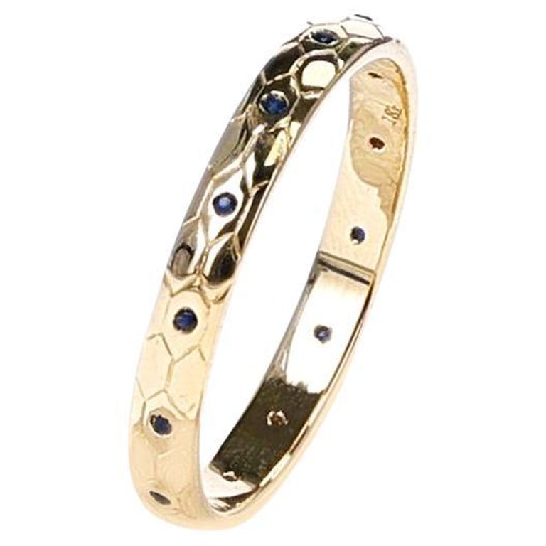 Textured Gold Band with Sapphires, 18k For Sale at 1stDibs