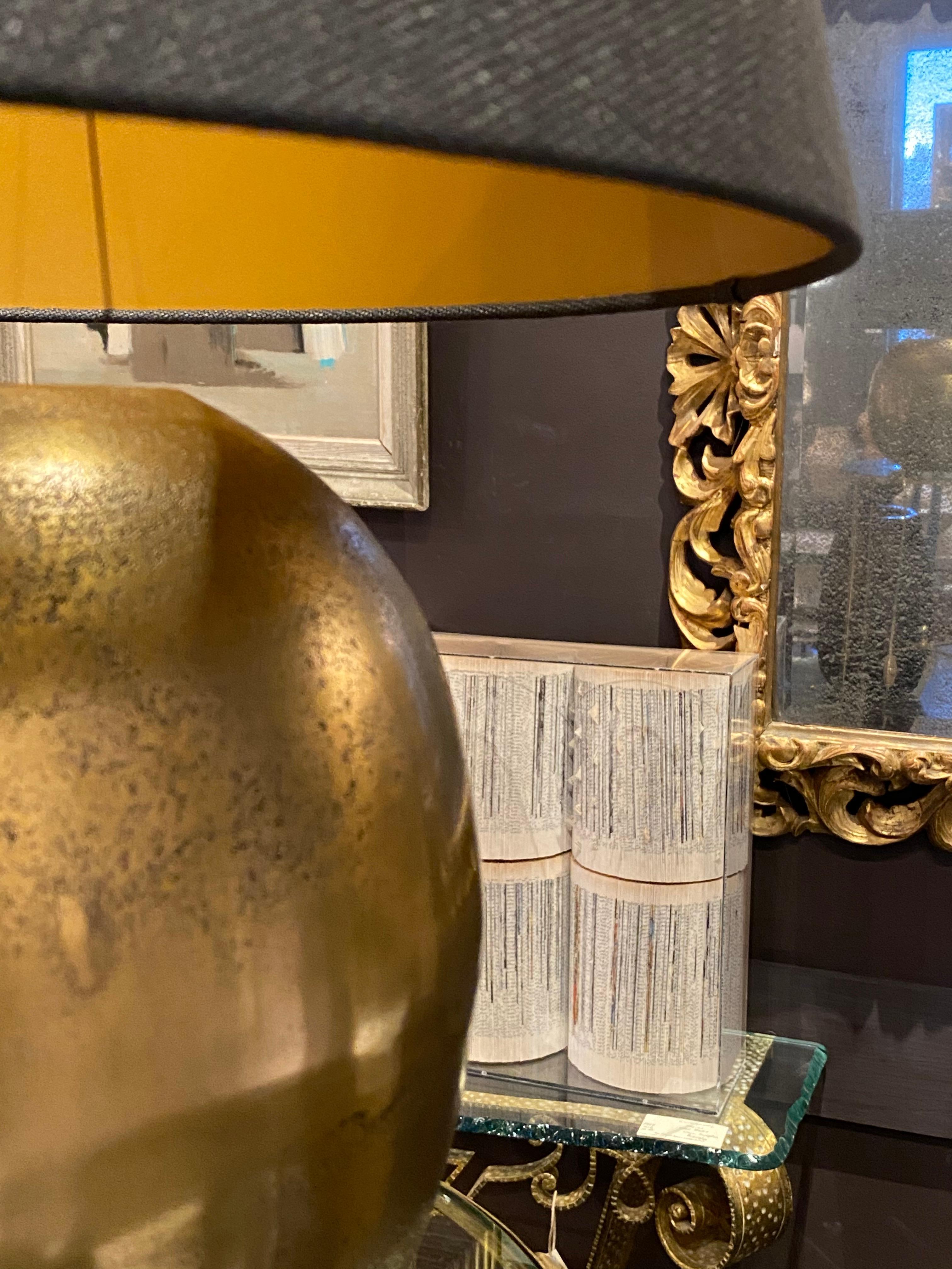 Chinese Textured Gold Color Metal Pair of Lamps, China, Contemporary