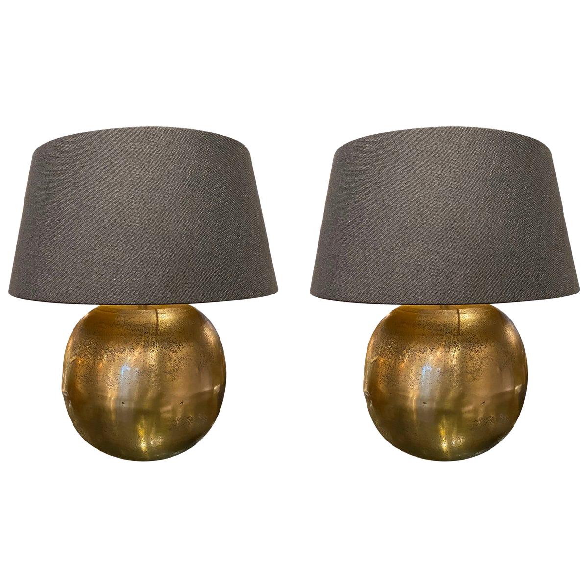 Textured Gold Color Metal Pair of Lamps, China, Contemporary