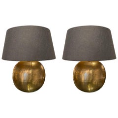 Textured Gold Color Metal Pair of Lamps, China, Contemporary