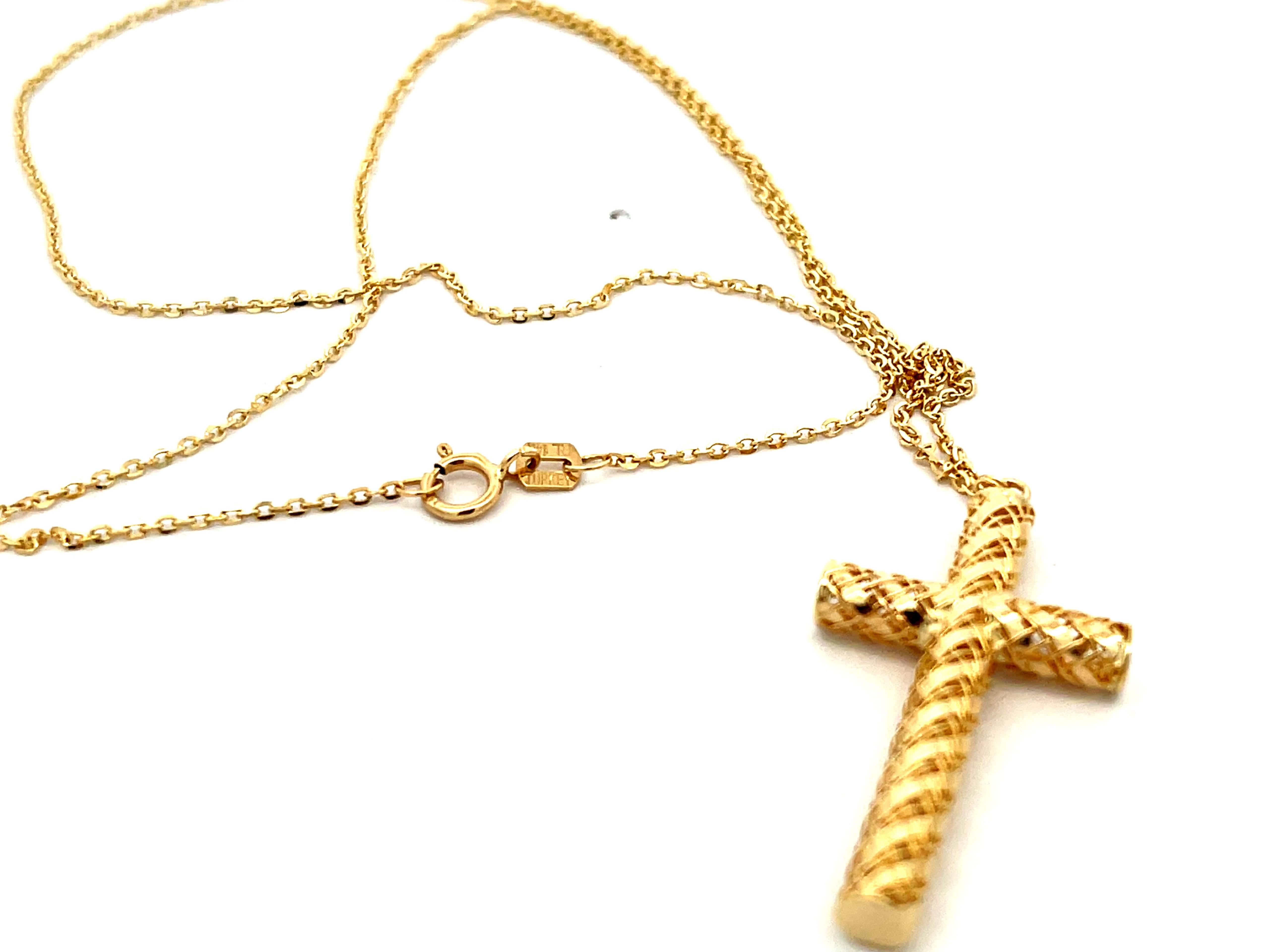 Textured Gold Cross Necklace in 14Karat Yellow Gold For Sale 2