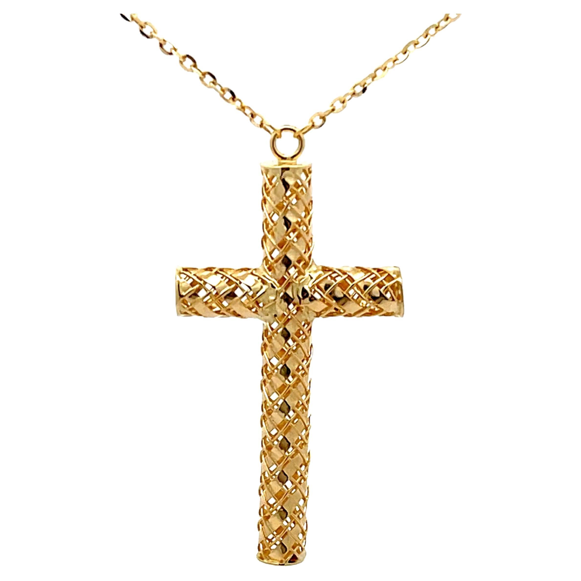 Collier Croix en or jaune 14k texturé