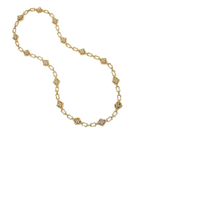 Textured Gold Link Chain with Diamond Panels at 1stDibs