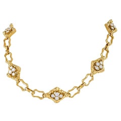 Textured Gold Link Chain with Diamond Panels