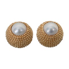 Textured Gold Pearl Earrings