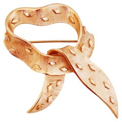 Textured Gold Scarf Brooch With Diamond Pattern By Crown Trifari, 1960s