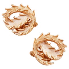 Textured Gold Swirl Earrings With Stitch Detail By Crown Trifari, 1960s