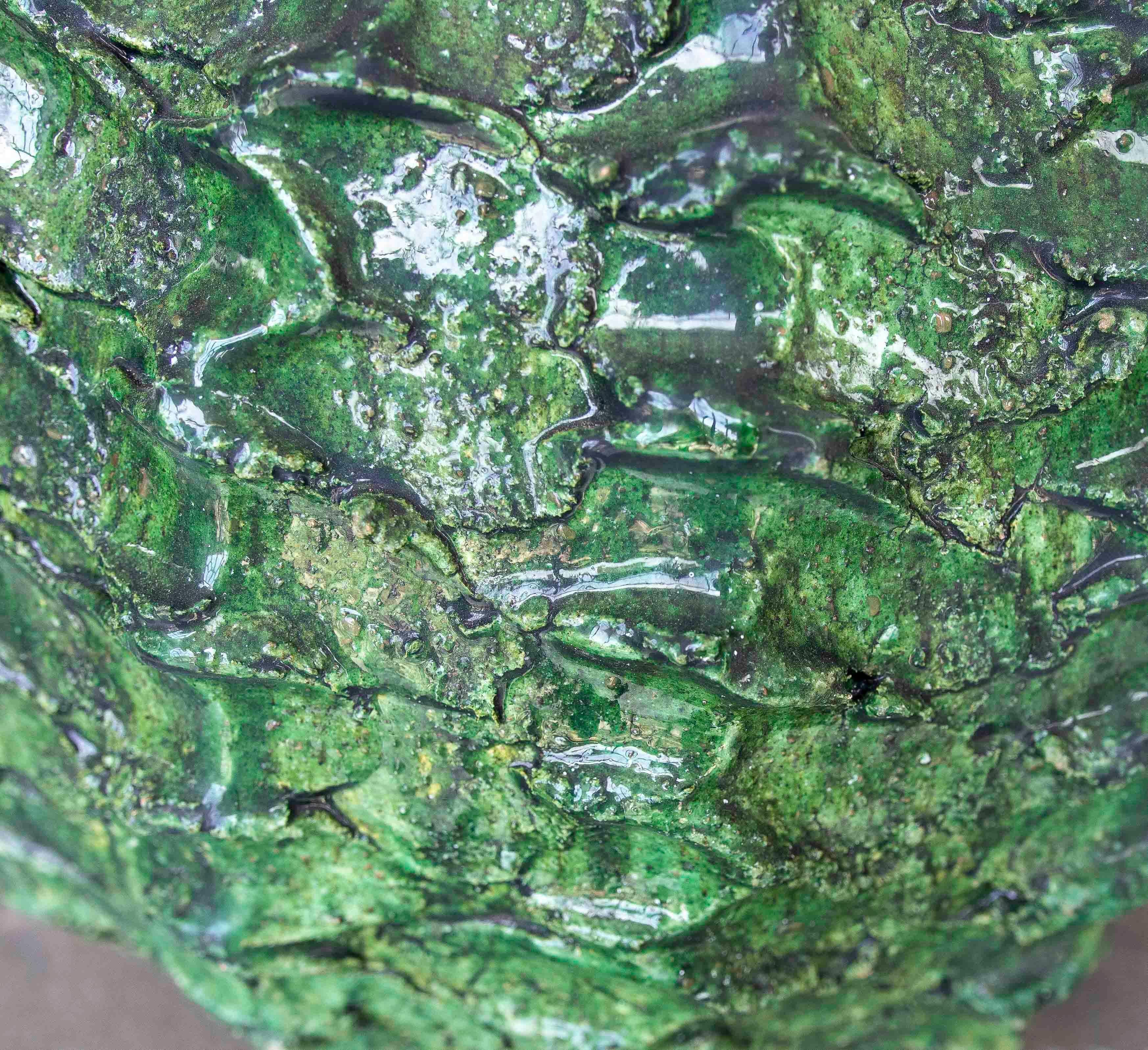 Textured Green Glazed Sculptural Vase For Sale 4
